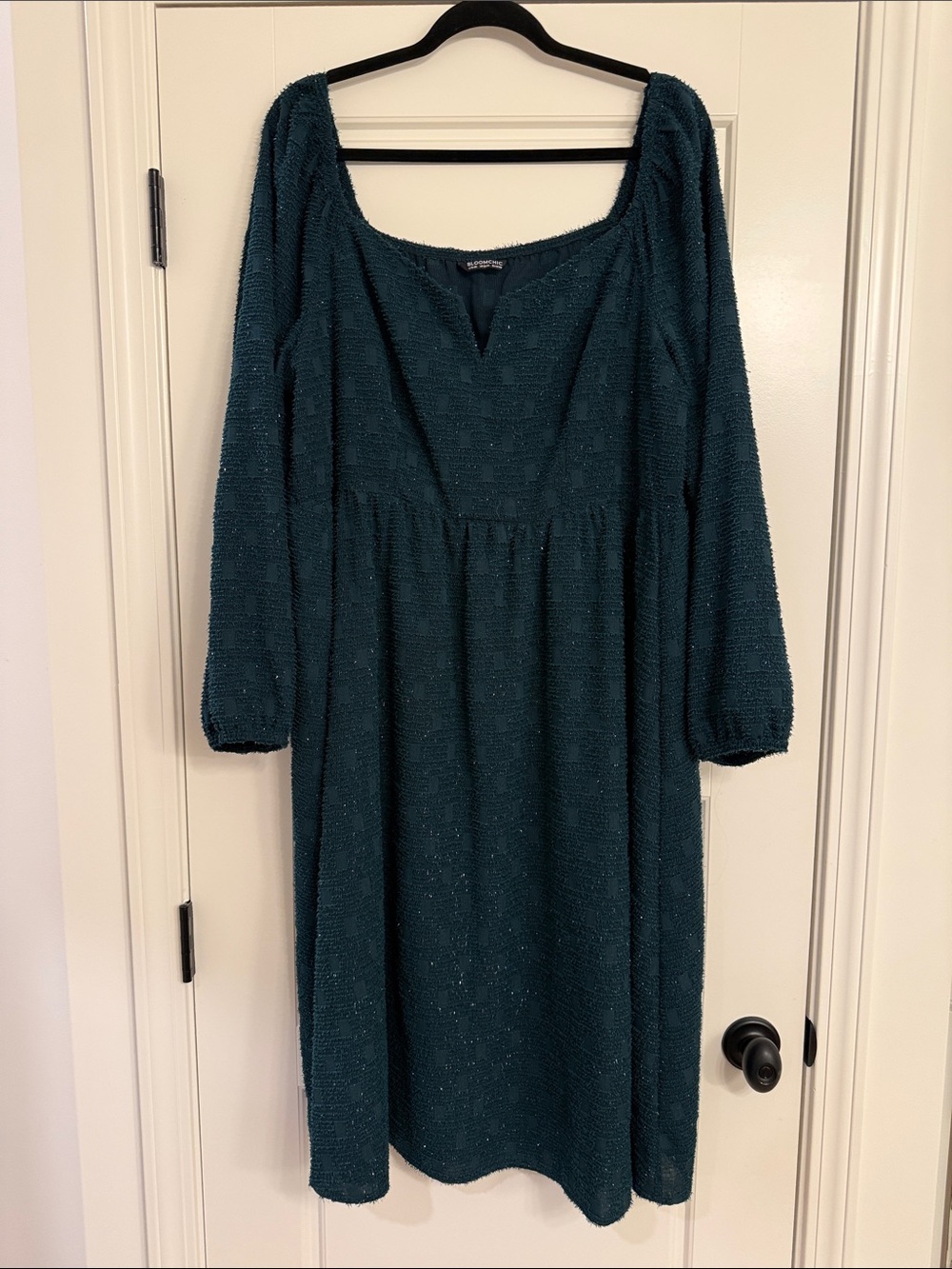 Deep Green Long Sleeve Textured Dress - Unbranded